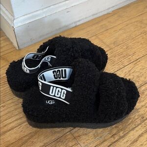 UGG Kids Black Fluffy Sandals